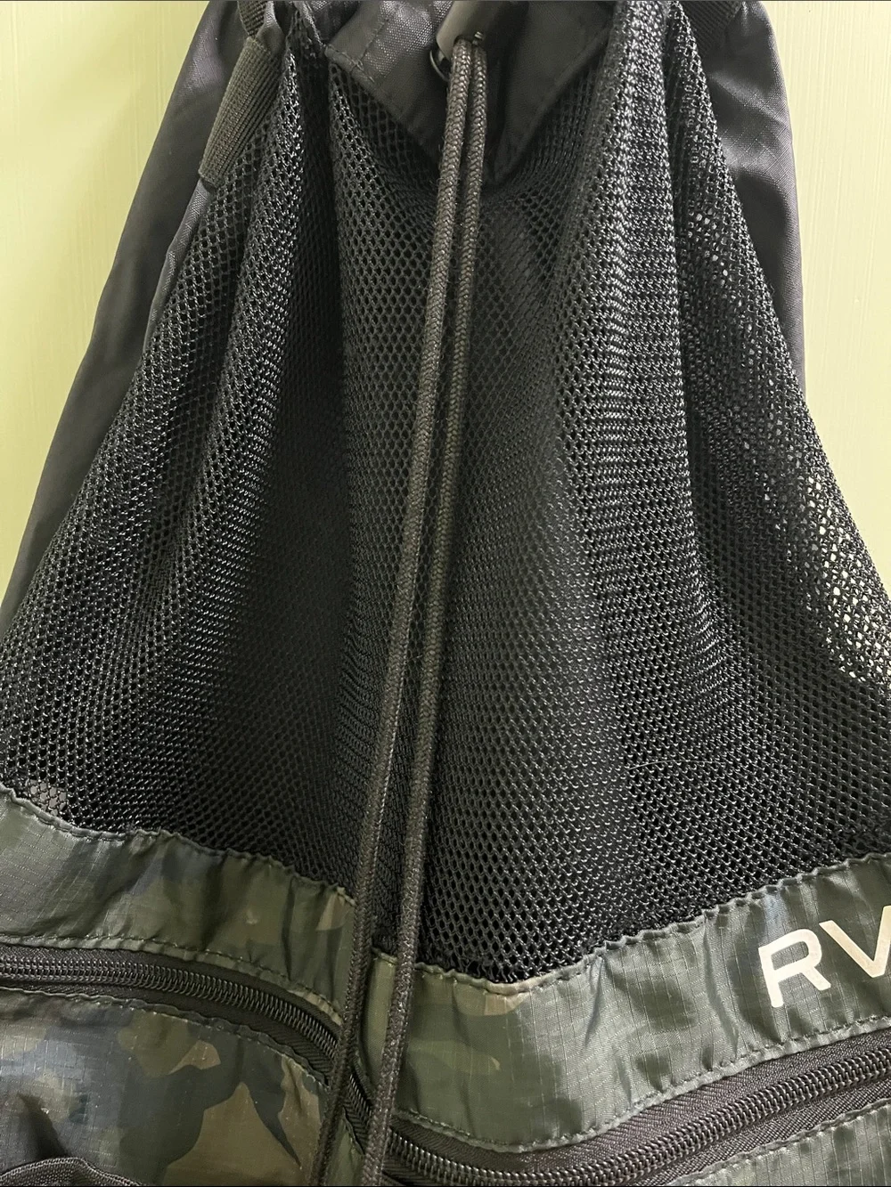 RVCA Camouflage Drawstring Backpack with Black Mesh Accents